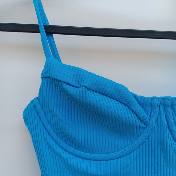 Blue Ribbed Textured Swimsuit - Picture 3 of 5